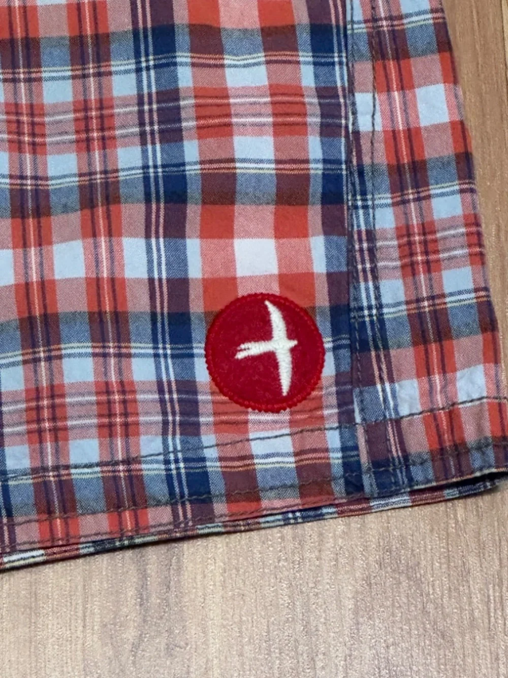 Relwen Men's Madras Board Shorts in Red and Blue